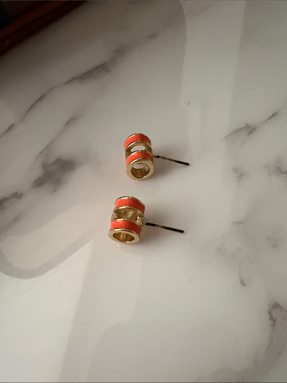 Gold Tone Orange Enamel H Stud Earrings - Women Jewelry